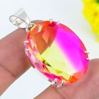 Bi-Color Tourmaline Gemstone 925 Sterling Silver Pendant Jewelry 1.77" For Gifts