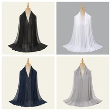 Women Chiffon Crystal Striped Scarf Shawl Wrap Spring Summer Long Wide Scarves