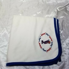 Baby Fanatic White Blue Trim Baby Burp Blanket Atlanta Braves 100 Cotton
