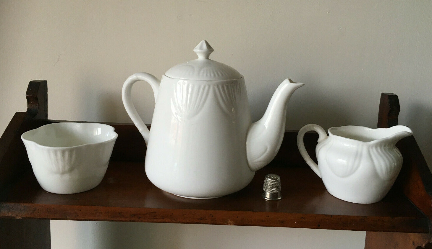 Tea Set Vintage White Porcelain Tea Pot Milk Jug and Sugar Bowl eBay