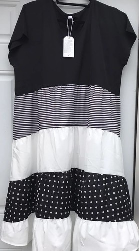 Light Box NWTS Woman’s Black White Geo Lightweight Large Long Dress Polka Dot - Picture 3 of 10
