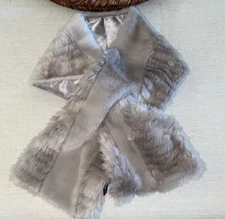 Banana Republic Gray Faux Fur Pelted Pull Through Satin Lined Scarf