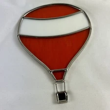 Hot Air Balloon Sun Catcher  Red White 6” Stained Glass