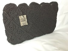 1940's VINTAGE Woven Crochet Corde OVERSIZED 16" Clutch Purse Lucite Zipper Pull
