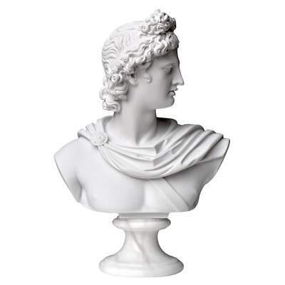 Apollo Belvedere Büste Tischskulptur aus Marmor und Alabastersockel H 56 cm
