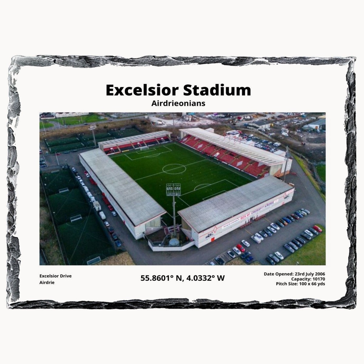 Airdrieonians Excelsior Stadium Co-ordinates Slate Plaque with