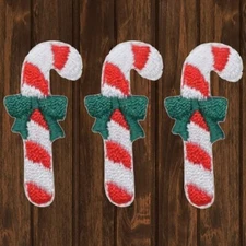 Candy Cane Embroidered Patch, 1.5" — 3-Pack — Iron On