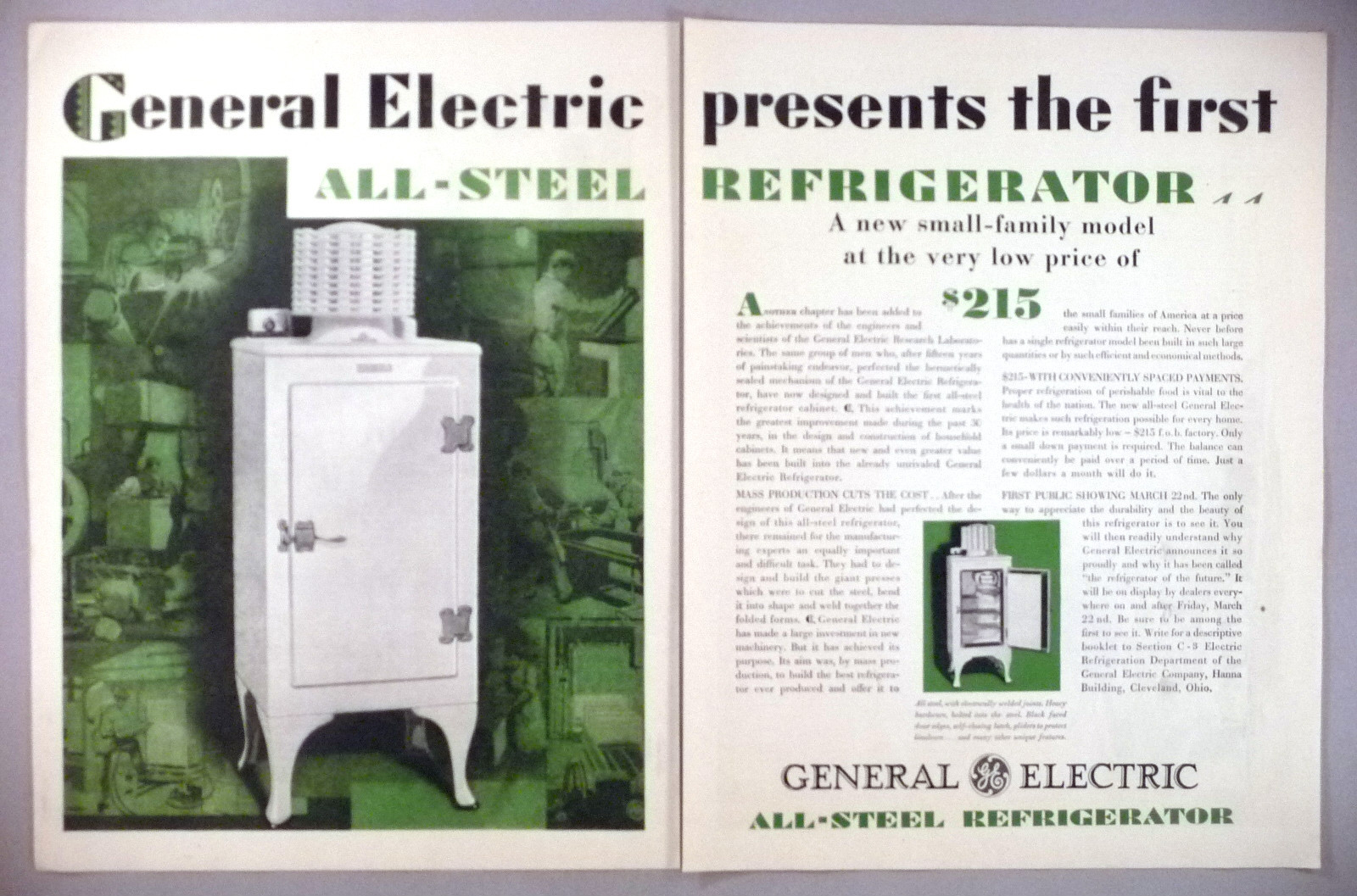 General Electric Refrigerator 2Page PRINT AD 1929 refrigerators eBay