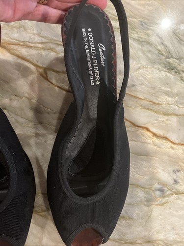 DONALD J PLINER 8.5 Wynona Wedge Stretch Fabric Peep Toe Slingback Sandal Black - Picture 2 of 12