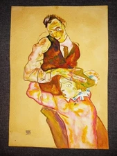 Egon Schiele (Handmade) Drawing on antique paper Signed and Sealed size 21x29.5
