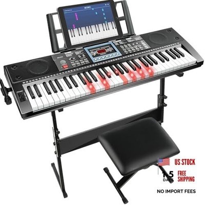 61 Key Keyboard Piano for Beginners w/Stand Bench, Dual Power Mode, Lighted