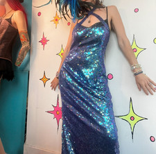 80s 90s Sparkling Blue Mermaid Gown Evening Dress Formal Prom Party Dress ML