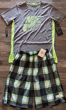 NWT Nike Boys YLG Gray/Light Neon Green/White 2pc Shorts Set Large
