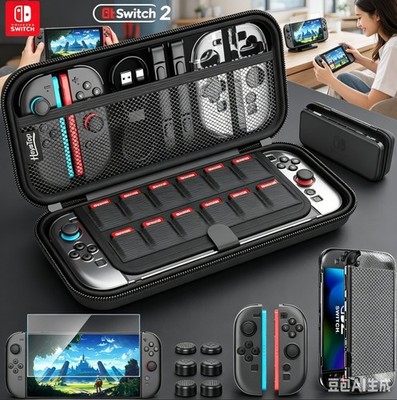 Große Tasche für Nintendo Switch 2 Zubehör,PC-Schutzhülle& TPU-Griffe für JoyCon