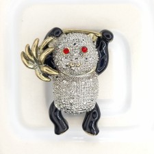 Vintage Panda Brooch Cute Animal Jewelry Mid Century Statement Lapel Pin Mother