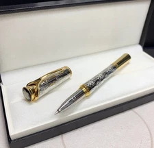 Perfect Monaco Series Silver Pattern-Gold Clip Rollerball Pen No Box