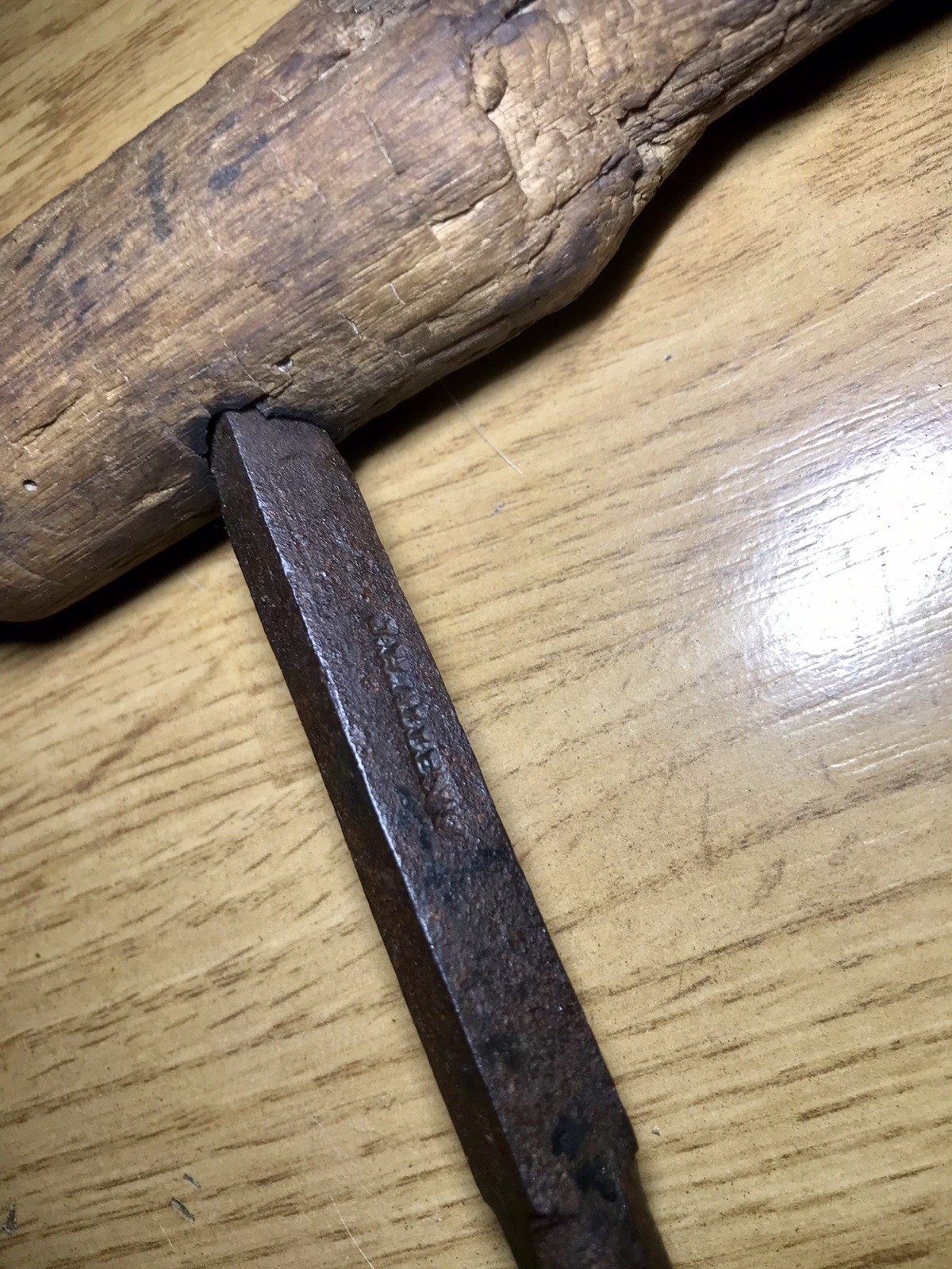 2 Antique Wood T Handle Auger Drill Vintage Farmhouse Barn Tool Cabin Decor Art