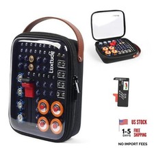 Battery Organizer Storage Case with Tester, Clear Battery Storage Black Caddy