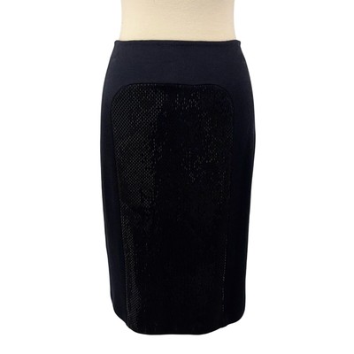 St. John Evening Paillette Sequin Knit Pencil Skirt Black Shimmer Size 2