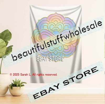 Mandala tapestry embossed effect 2D balance spiritual geometry banner 39X59 in