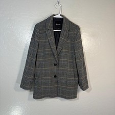 Madewell Blazer Womens S Gray Houndstooth Wool Tweed Two Button Jacket Workwear