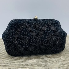 VTG Richere Black Hand Beaded Evening Clutch Bag Japan