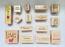 Lot of 15 Birthday theme wood-mount rubber stamps