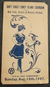 New York Ontario & Western Railroad 1897 Card For Coney Island Bklyn Excursion