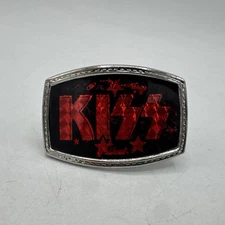 Vintage KISS Belt Buckle 1978 Red Prism Logo Gene Paul Ace Peter Unlicensed