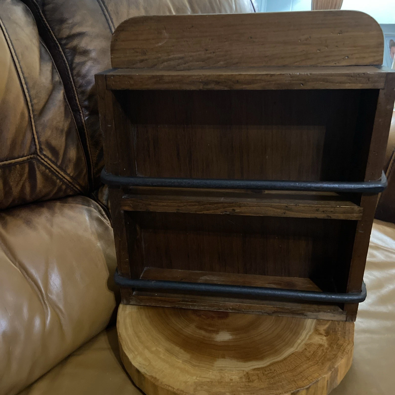 Rustic Wood Spice Rack with Forged Iron Bars and 2 Shelves Wall Mounted
Opens in a new window or tab