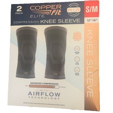 Copper Fit Elite Compression Knee Sleeve 2 Pack S/M Black Airflow Support NEW