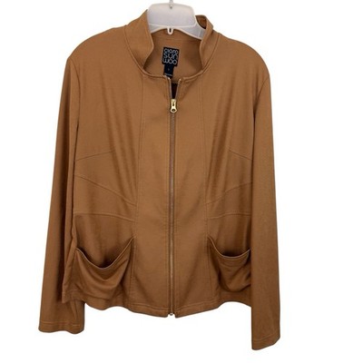 Clara Sun Woo Jacket Women Sz L Brown Zip Front Stand Up Collar Faux Suede
