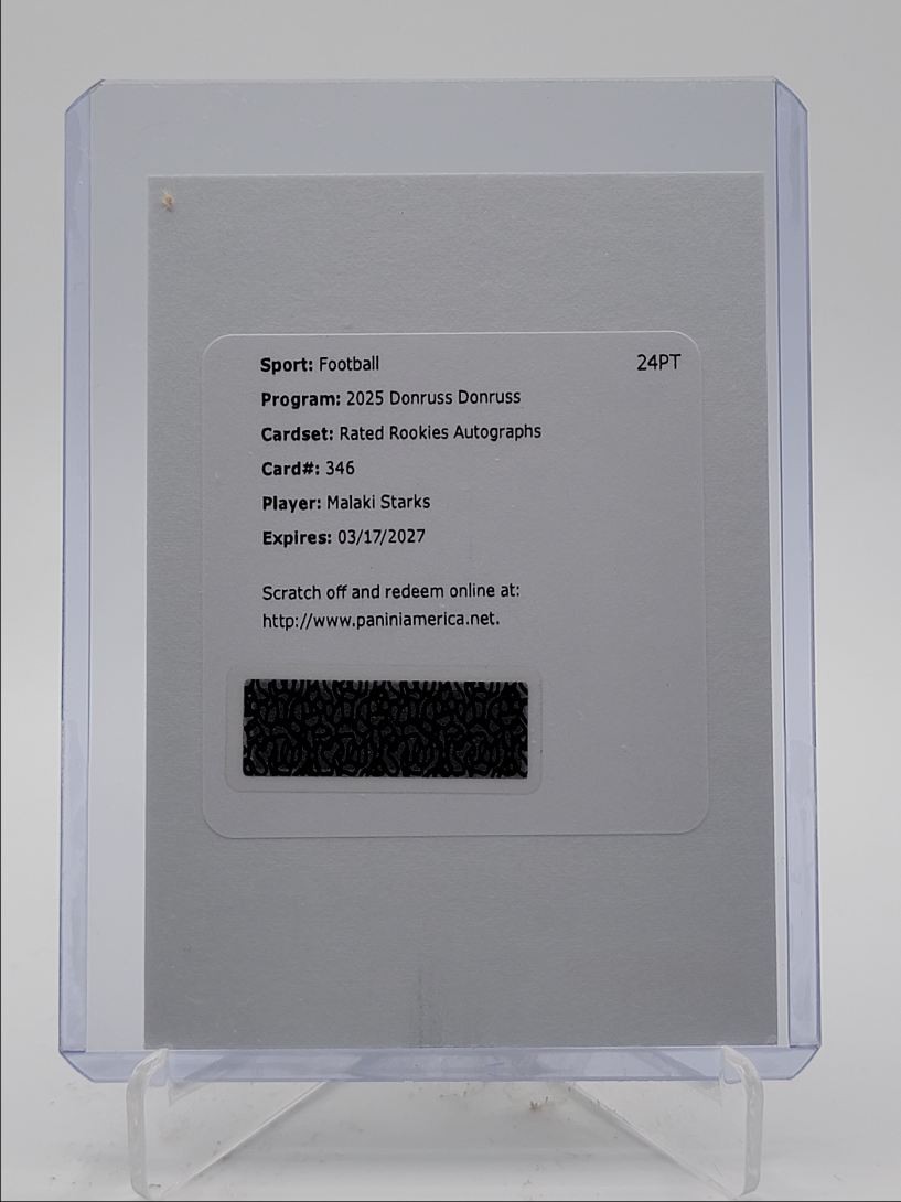 MALAKI STARKS 2025 DONRUSS RATED ROOKIE AUTOGRAPH #346 RC AUTO /199 Q5515