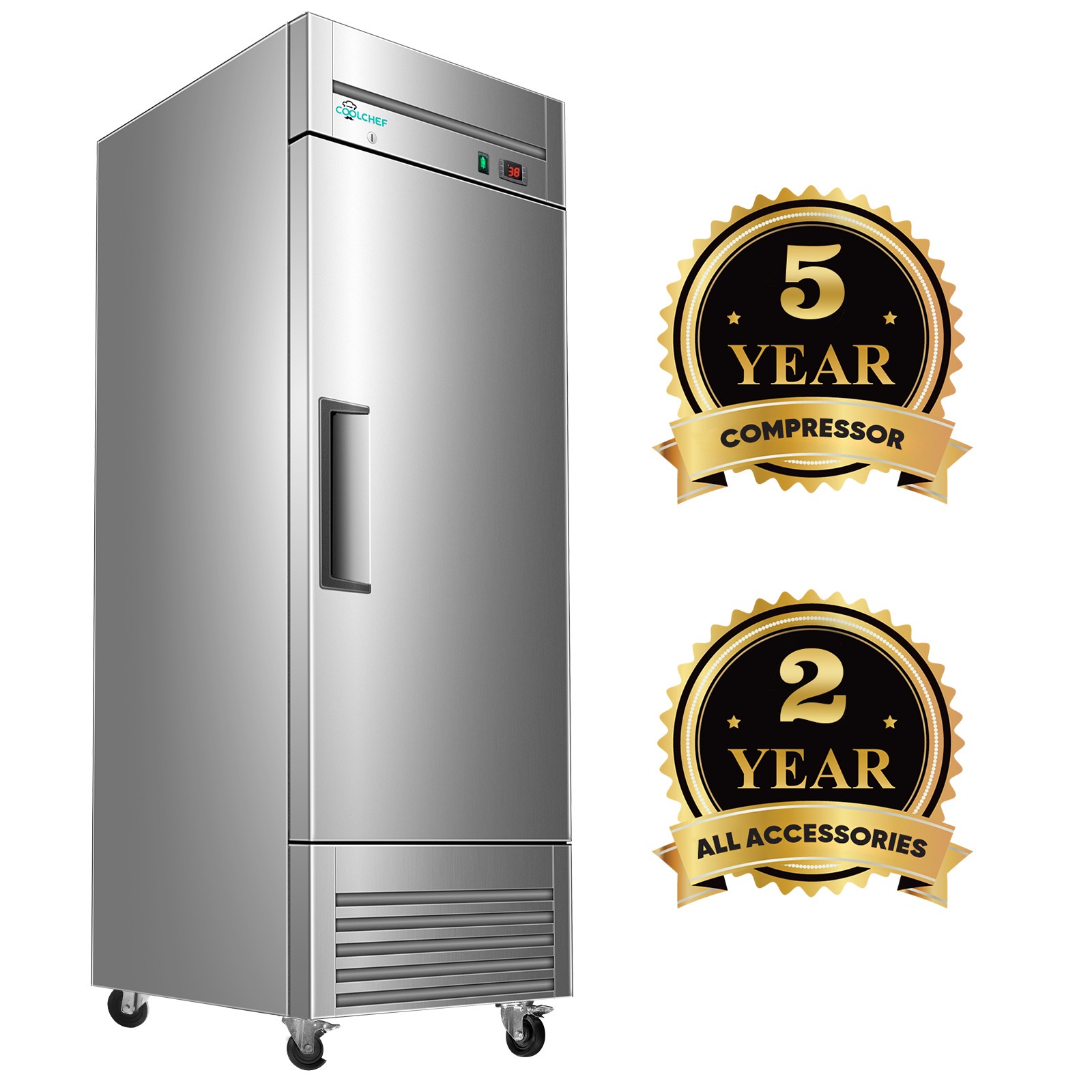 Commercial 27'' Reach-In Refrigerator Stainless Steel Solid 