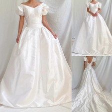 Vintage Wedding Dresses Satin White Elegant Off Shoulder A Line Bridal Ball Gown