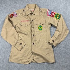 Boy Scouts of America Shirt Youth Khaki Tan Uniform Patches Badges Official Cott