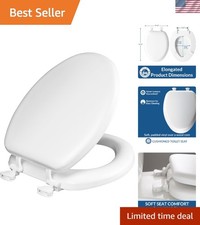 Toilet Seat Cushioned Padded Elongated Soft Vinyl Durable Easy Clean White