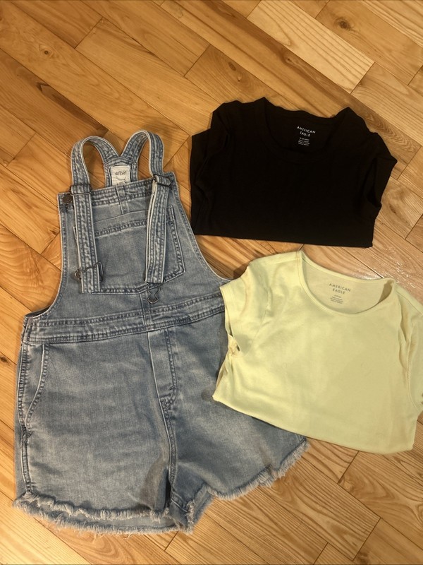 Aerie denim Shorts Overalls XS (2) American Eagle T’s ~ S /XS