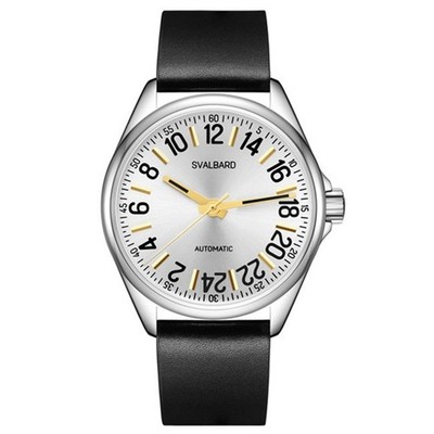 Svalbard Solstråle GH26 Automatik Stahl Schwarz Leder Gold 24H Herren Uhr