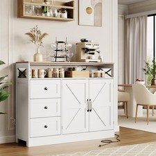 47" Farmhouse Coffee Bar Cabinet Wood Buffet Sideboard Storage Unit with Drawers