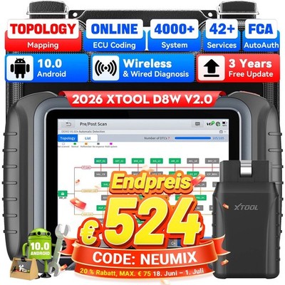 XTOOL D8W 2.0 Auslesegerät KFZ OBD2 Diagnosegerät ECU-Codierung Kabellos Scanner