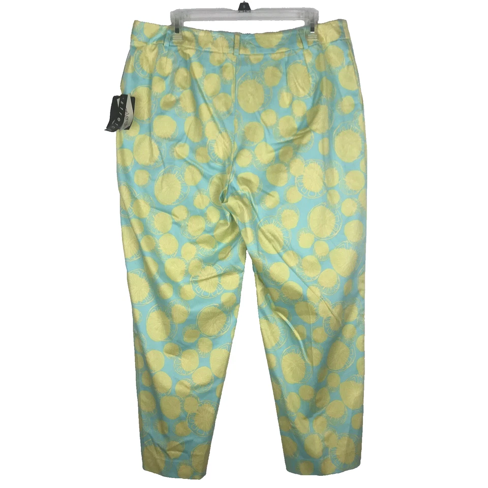 NWT David Brooks Capri Crop Pants Stretch Lemon Print Yellow Blue Pockets Sz 16 - Image 4 of 4