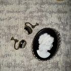 Vintage Cameo, Earring And Brooch Set Costume Jewelry
