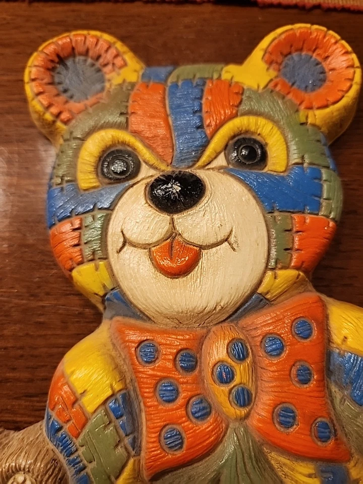 Oso de peluche caballo mecedor retazos artesanales de espuma Syroco 70 de colección, decoración de pared para guardería Foto 4 de 4