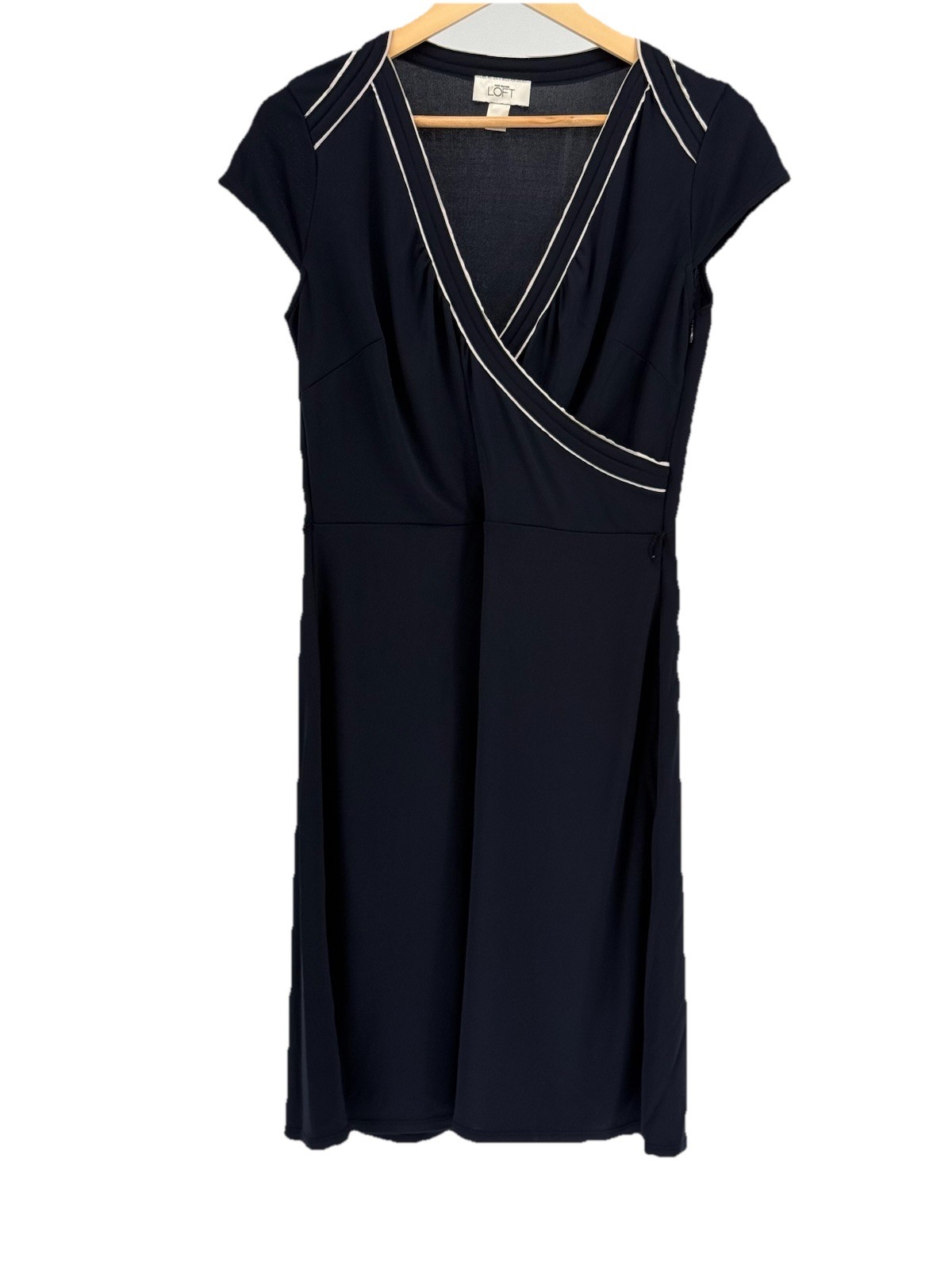 Ann Taylor Loft Navy Blue Sailor Faux Wrap Dress Women's size 6 A Line