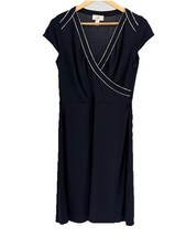 Ann Taylor Loft Navy Blue Sailor Faux Wrap Dress Women's size 6 A Line