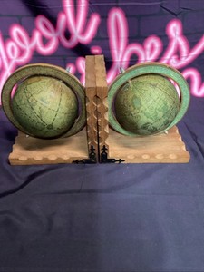 Pair of Large Old World Terrestrial Zodiac Globe Bookends 1960/70’s Vintage