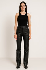 VTG 80s 90s Womens Black Leather High Rise Straight Leg Pant 8 Moto Edgy Glam