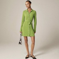 NWT J. Crew Large Mini Shirt-dress Matte Jersey Long Sleeve August Peridot Green