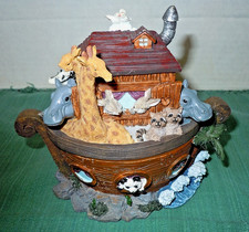 Collectible Vintage Resin NOAH'S ARK TRINKET BOX w/Pairs of Hand-Painted Animals